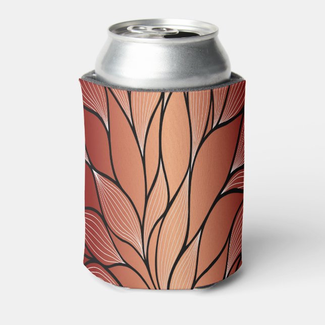 Rustic Coppery Bronze Leave Pattern  Can Cooler (Can Back)
