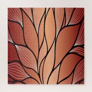 Rustic Coppery Bronze Leave Pattern Jigsaw Puzzle