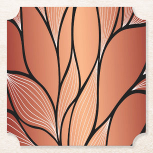 Rustic Coppery Bronze Leave Pattern Paper Coaster