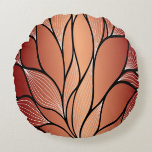 Rustic Coppery Bronze Leave Pattern Round Cushion
