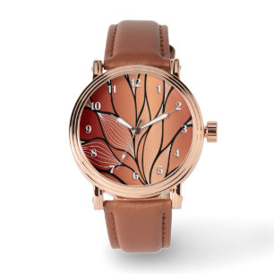 Rustic Coppery Bronze Leave Pattern Watch