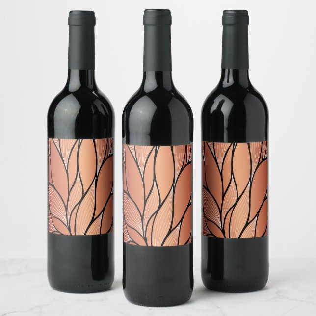 Rustic Coppery Bronze Leave Pattern  Wine Label (Bottles)