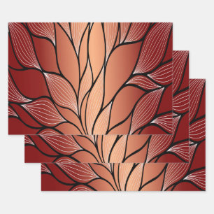 Rustic Coppery Bronze Leave Pattern Wrapping Paper Sheet