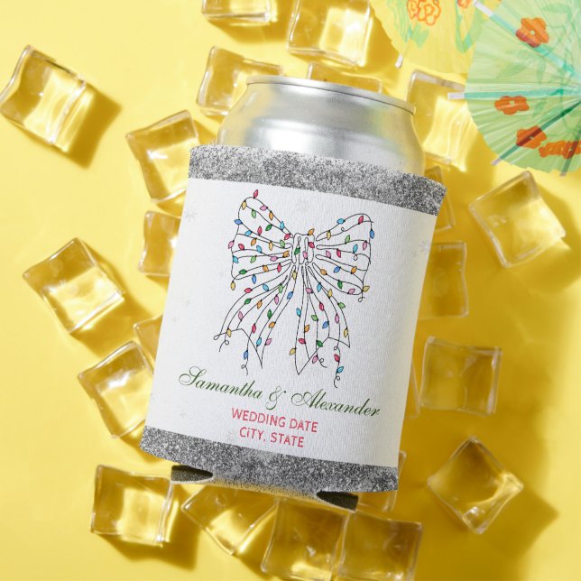 Rustic Coquette Bow Winter Christmas Wedding Party Can Cooler (In Situ Summer)