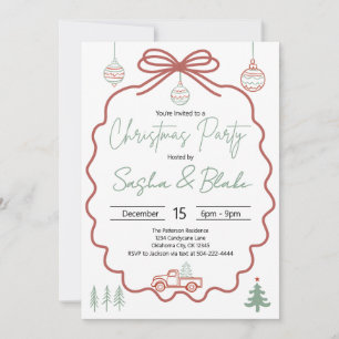 Rustic Coquette Red Green Christmas Party  Invitation