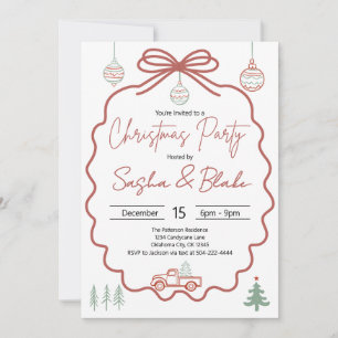 Rustic Coquette Red Green Christmas Party  Invitation
