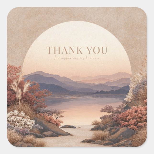Rustic Coral Bloom Lake Mountain Arch Landscape Square Sticker (Front)