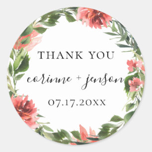 Rustic Coral Botanical Wedding Favour Classic Round Sticker