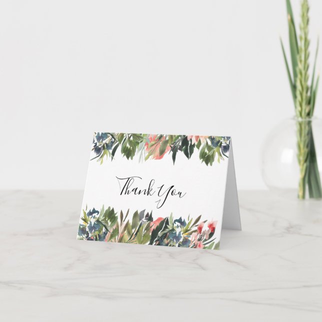 Rustic Coral Floral Wedding Photo Thank You Card (Front)