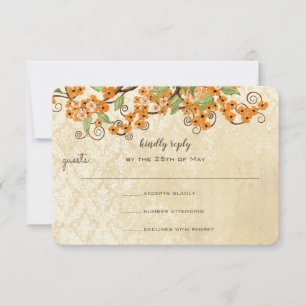 Rustic Coral Orange Spring Blossom Wedding RSVP Card
