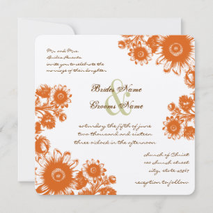 Rustic Coral Orange Vintage Floral Wedding Invitation