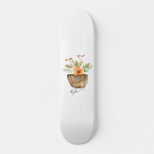 Rustic Coral Painted Flowers Skateboard