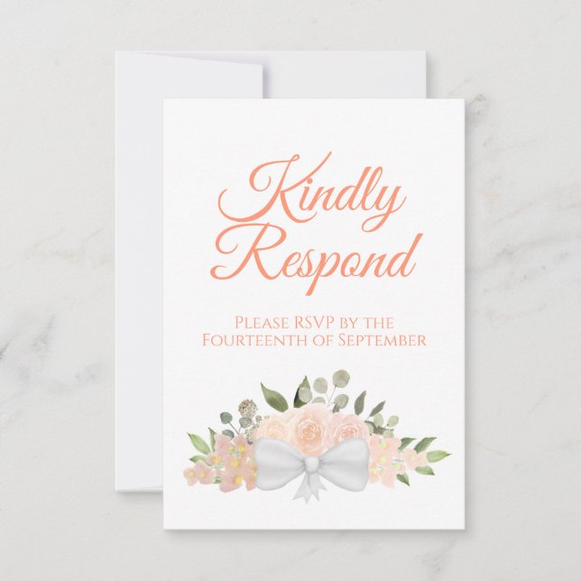Rustic Coral Peach Floral Bouquet Wedding RSVP Card (Front)