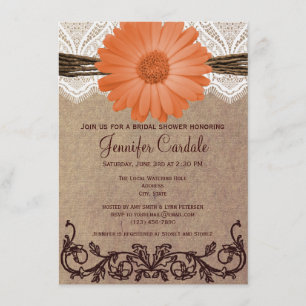 Rustic Coral Peach Flower Bridal Shower Invitation