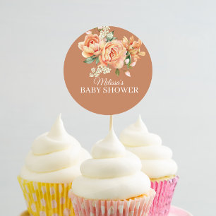 Rustic Coral Peach Flower Cupcake Topper Classic Round Sticker