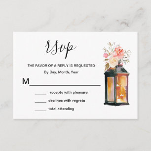 Rustic Coral Rose Gold Lanterns Floral RSVP Card