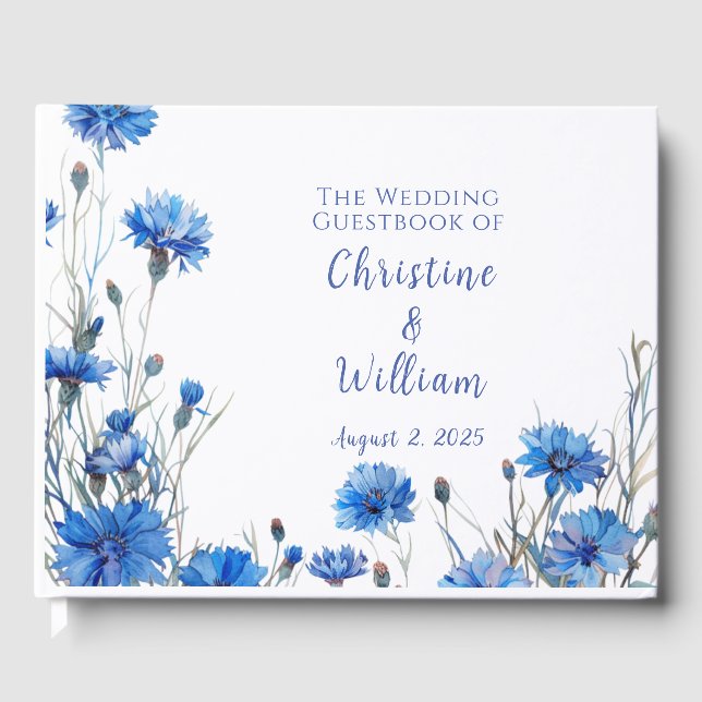 Rustic Cornflowers Personalised Wedding Guest Book (Front)