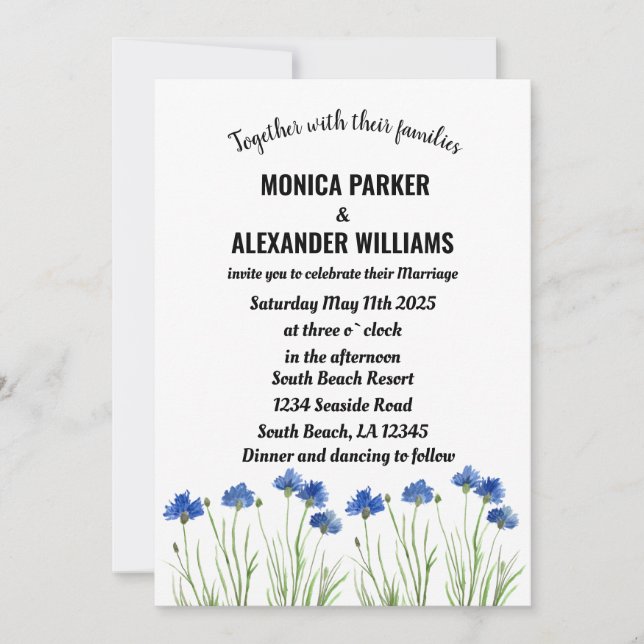 Rustic Cornflowers Wildflowers Floral Wedding  Invitation (Front)