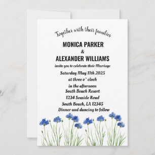 Rustic Cornflowers Wildflowers Floral Wedding  Invitation
