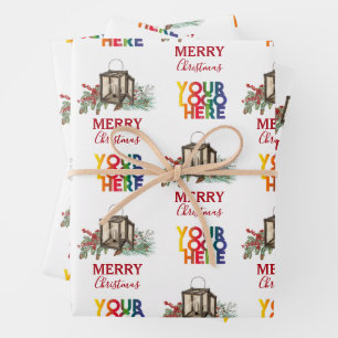Rustic Corporate Business Logo Christmas  Wrapping Paper Sheet