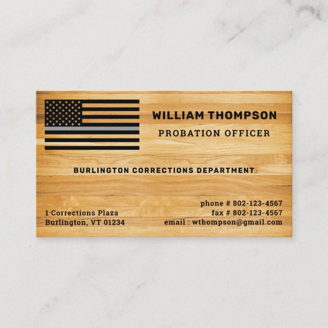 Rustic Correctional Officer Thin Grey Line Wood Business Card (Front)