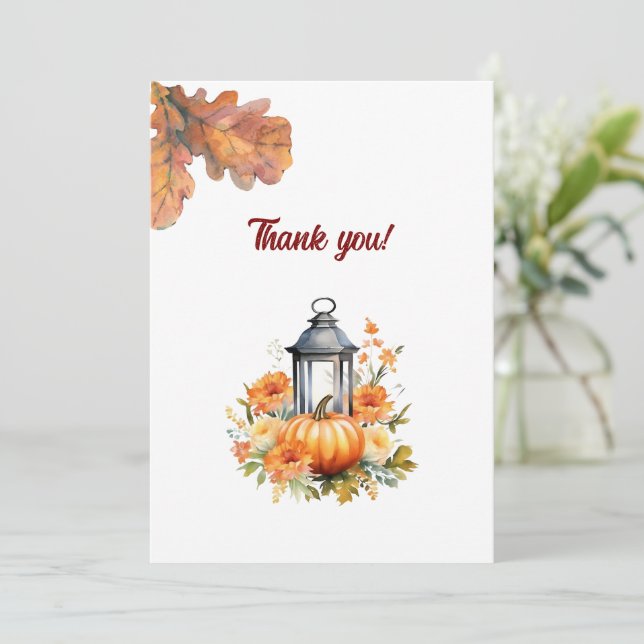 Rustic & Cosy Autumn Wedding Flat Thank You Card (Standing Front)