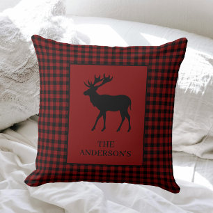 Rustic Cosy Cabin Red Plaid Moose Cushion