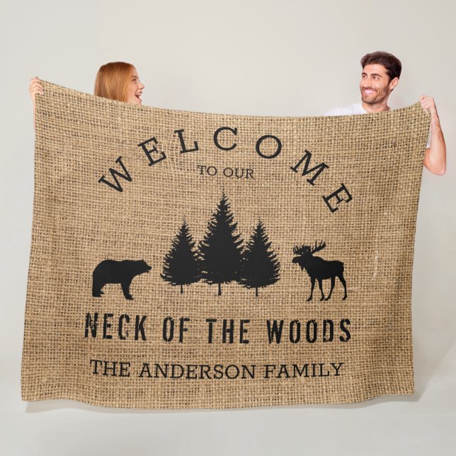 Rustic Cosy Cabin Welcome Family Name  Fleece Blanket (In Situ)