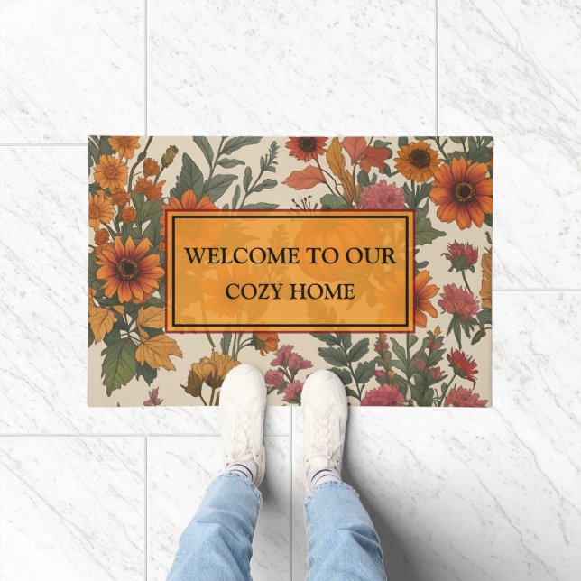 Rustic  Cosy Fall Floral Welcome Doormat  (Indoor)