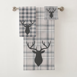 Rustic Cosy Farmhouse Plaid Buck Silhouette Bath T Bath Towel Set