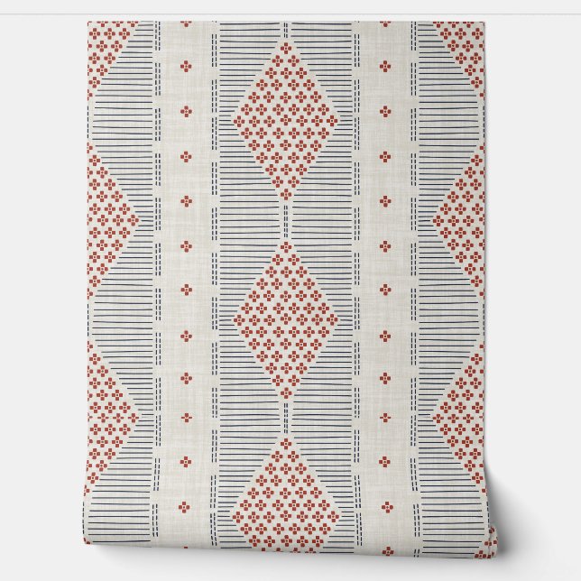 Rustic Cottage Americana Heritage Blue Red White Wallpaper (Unrolling)