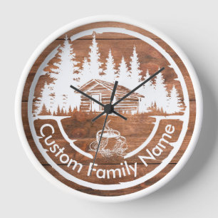 Rustic Cottage Cabin Barn Custom Family Name Clock