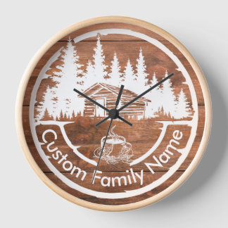 Rustic Cottage Cabin Barn | Custom Family Name Clock