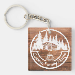 Rustic Cottage Cabin Barn Custom Family Name Key Ring