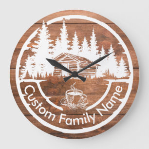 Rustic Cottage Cabin Barn   Custom Family Name Large Clock