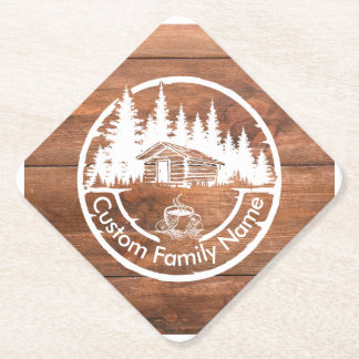 Rustic Cottage Cabin Barn | Custom Family Name Paper Coaster