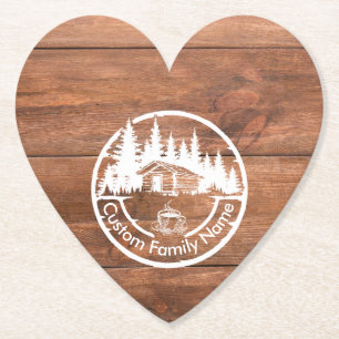 Rustic Cottage Cabin Barn   Custom Family Name Paper Coaster