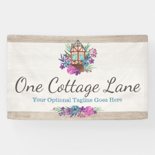 Rustic Cottage Chic Floral Cabin Watercolor Wood Banner