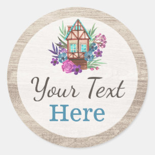Rustic Cottage Chic Floral Cabin Watercolor Wood Classic Round Sticker