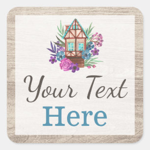 Rustic Cottage Chic Floral Cabin Watercolor Wood Square Sticker