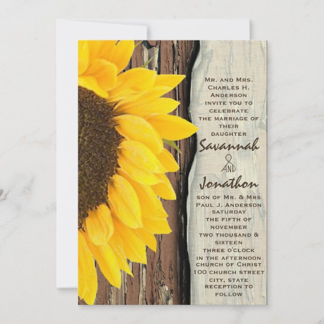 Rustic Cottage Chic Sunflower Wedding  Invitation (Front)