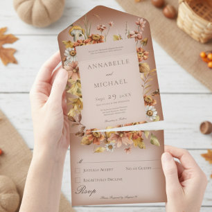 Rustic Cottage Core Fall Wildflowers Rust All In One Invitation