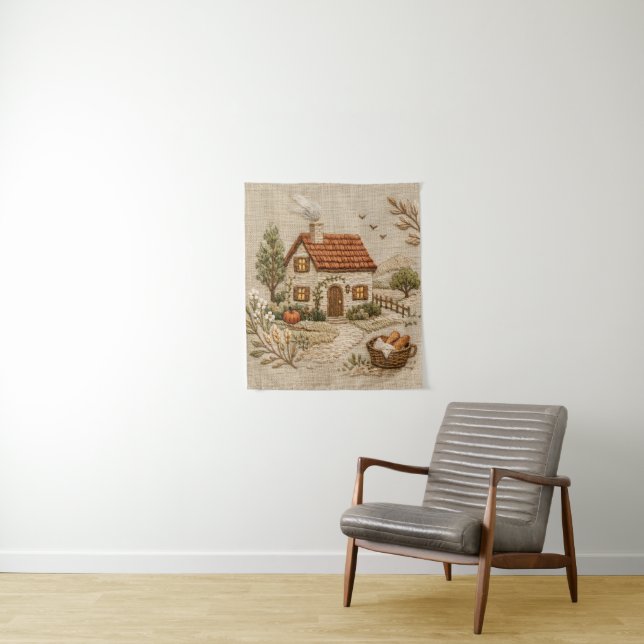 Rustic Cottage Embroidery – Cosy Countryside Tapestry (In Situ)