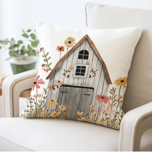 Rustic Cottage Floral Pillow, Vintage Farmhouse Cushion