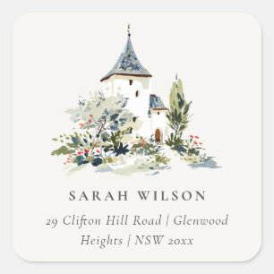 Rustic Cottage Landscape Home Moved Address Square Sticker