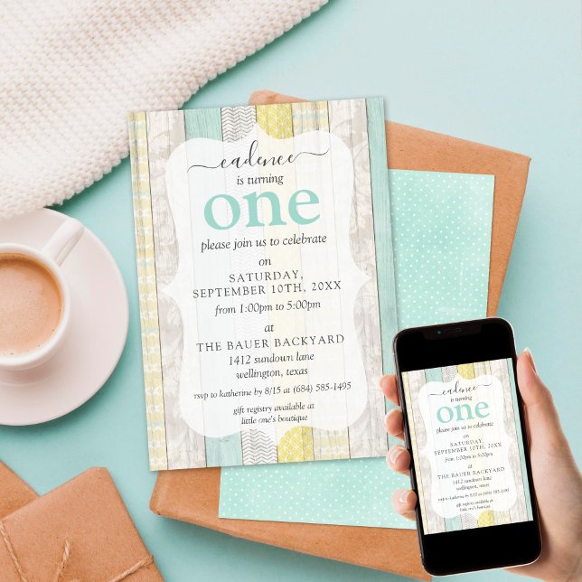 Rustic Cottage Mint & Yellow Custom Age Birthday Invitation (Creator Uploaded)