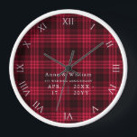 Rustic Cottage Red Tartan 1st Wedding Anniversary Clock<br><div class="desc">A rustic cottage,  elegant,  personalised wedding anniversary keepsake clock featuring a red tartan plaid background and classic typography. A nice custom wedding gift for a young - and young at heart - couple celebrating their 1st,  3rd,  5th,  10,  25th or 50th anniversary.</div>