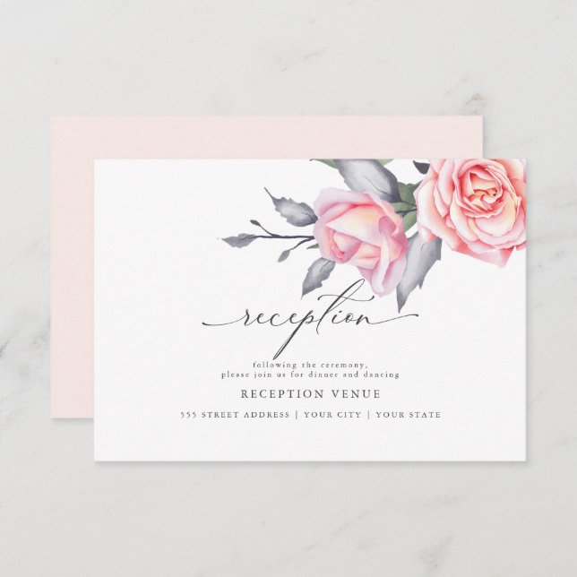 Rustic Cottage Rose Blush Pink  Reception Invitation (Front/Back)