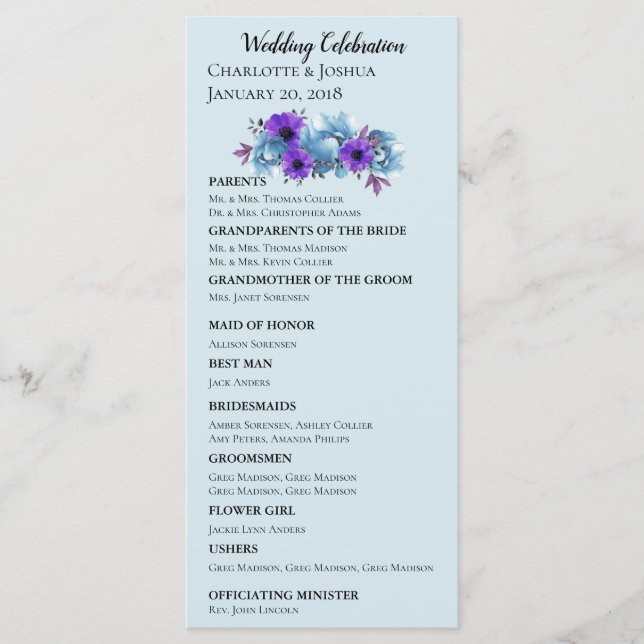 Rustic Cottage Roses Wedding Suite Bridal Ceremony Programme (Front)