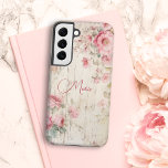 Rustic Cottage Style Roses on Old Wood w/Name Samsung Galaxy Case<br><div class="desc">Charming rustic cottage style pastel pink roses and light sage foliage on old weathered wood texture with editable text field for your custom name or monogram.</div>